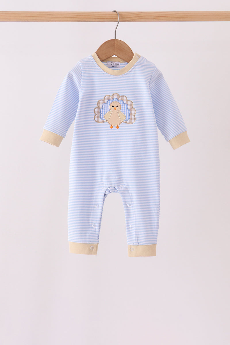 Blue turkey embroidery stripe romper - Aaria Tees