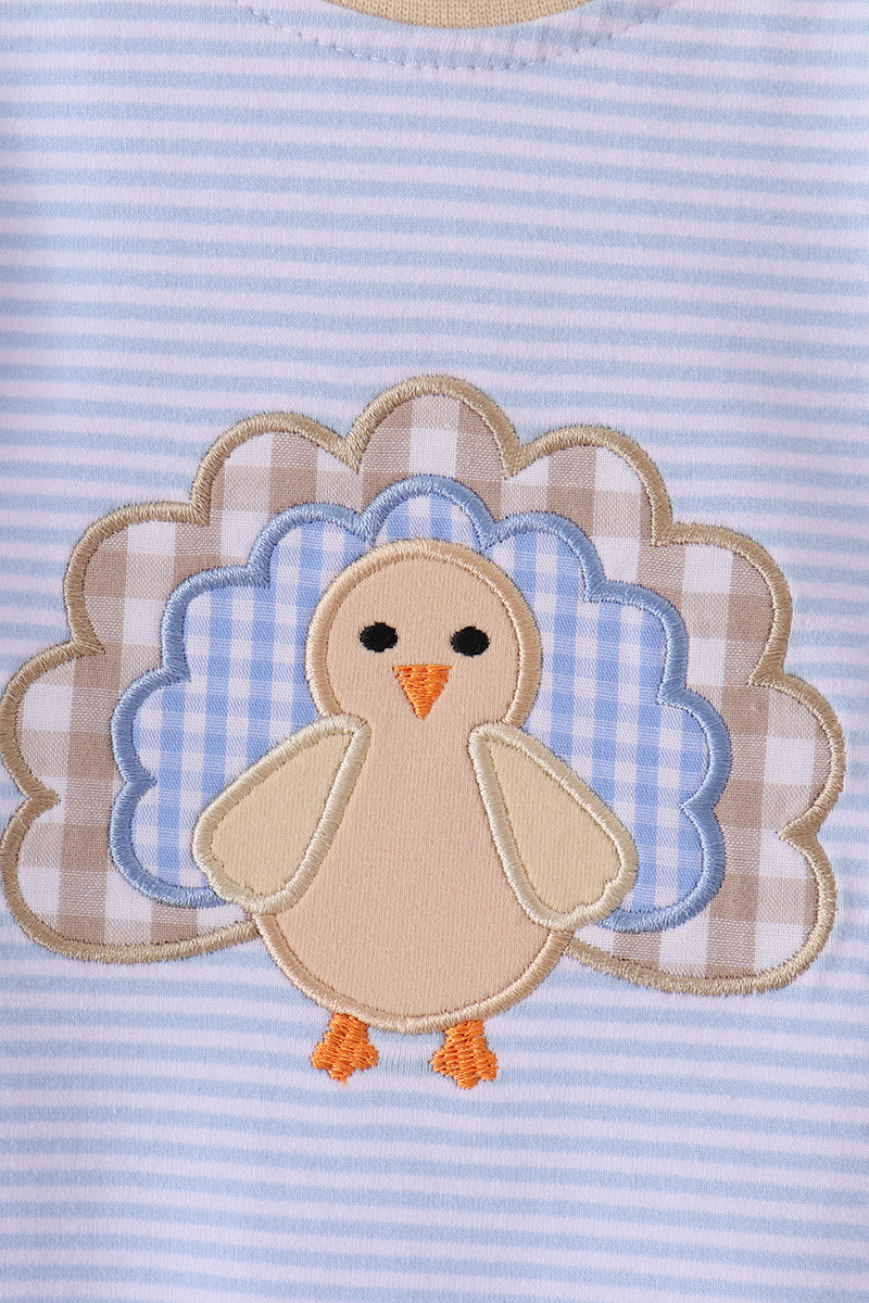 Blue turkey embroidery stripe romper - Aaria Tees Aaria Tees