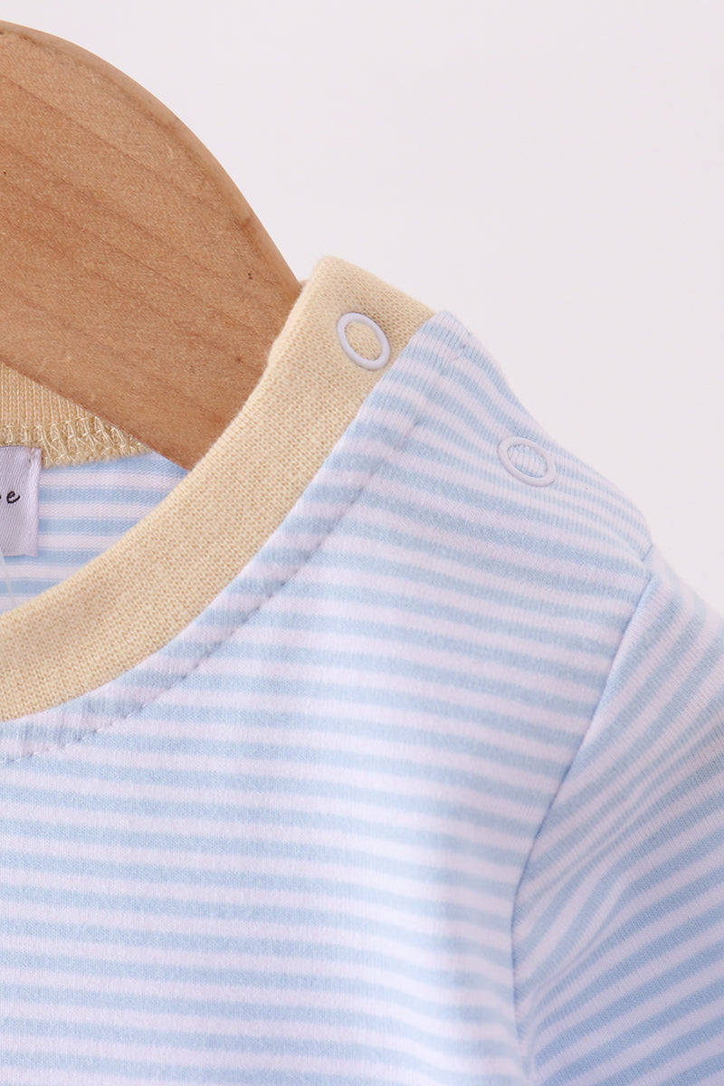 Blue turkey embroidery stripe romper - Aaria Tees Aaria Tees