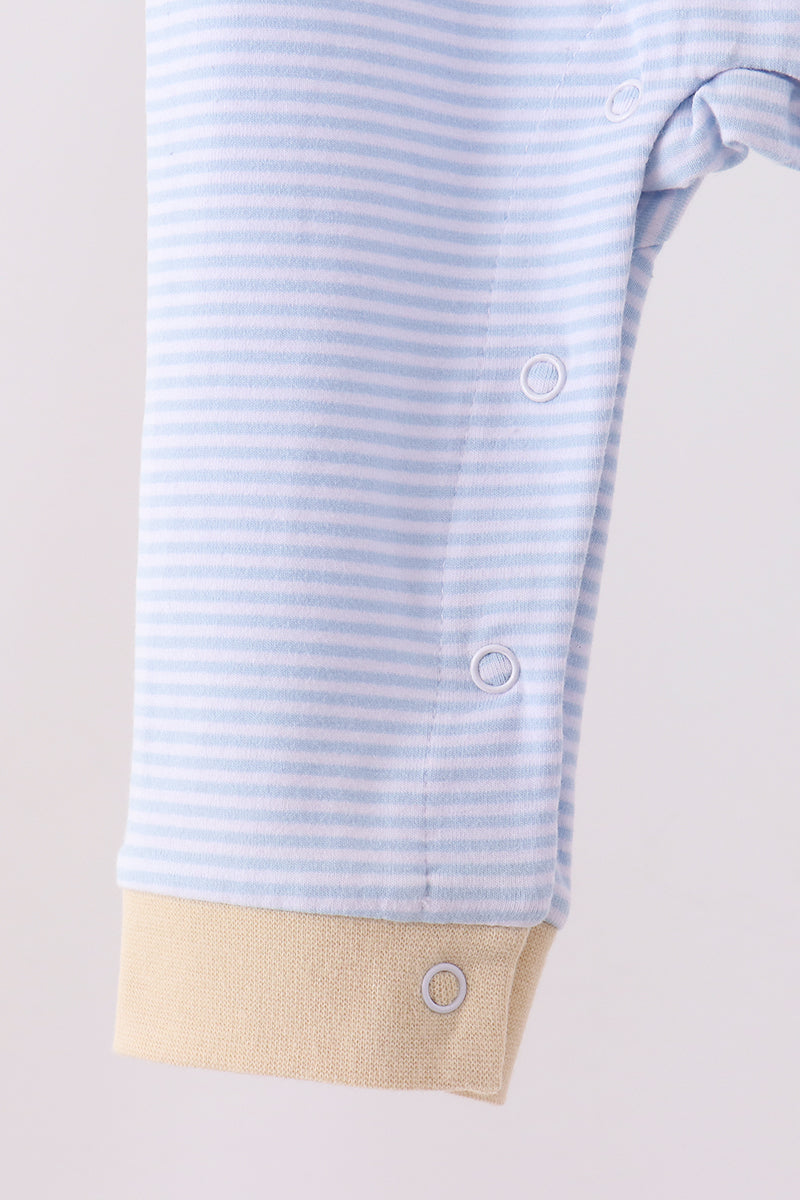 Blue turkey embroidery stripe romper - Aaria Tees Aaria Tees