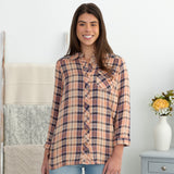 Floral Embroidery Plaid Button Up Shirt - Aaria Tees Aaria Tees