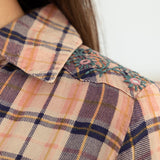Floral Embroidery Plaid Button Up Shirt - Aaria Tees Aaria Tees