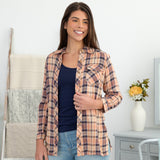 Floral Embroidery Plaid Button Up Shirt - Aaria Tees Aaria Tees