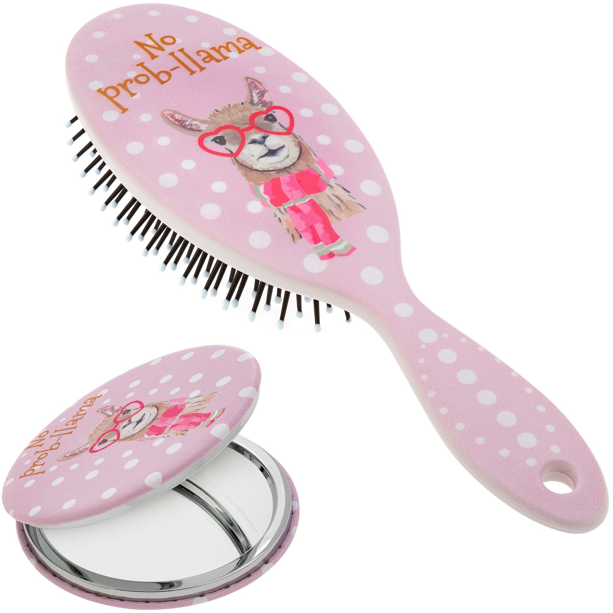 No Prob-llama Hairbrush & Pocket Mirror Set - Aaria Tees Aaria Tees