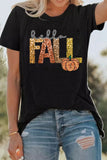 Black Hello Fall Letter Pumpkin Printed Thanksgiving T Shirt Aaria Tees