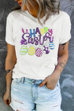 White Happy Easter Sequin Patched Casual Tee Aaria Tees