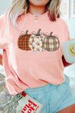 Pink Mix Pattern Pumpkin Print Round Neck T Shirt - Aaria Tees Aaria Tees