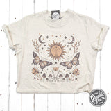 90's Vibes Celestial Mid Length Crop Drop Sleeve Short Sleeve Tee - Aaria Tees Aaria Tees