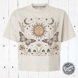 90's Vibes Celestial Mid Length Crop Drop Sleeve Short Sleeve Tee - Aaria Tees Aaria Tees