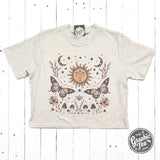 90's Vibes Celestial Mid Length Crop Drop Sleeve Short Sleeve Tee - Aaria Tees Aaria Tees