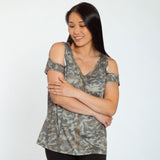 Camo Studded V-Neck Top - Aaria Tees Aaria Tees