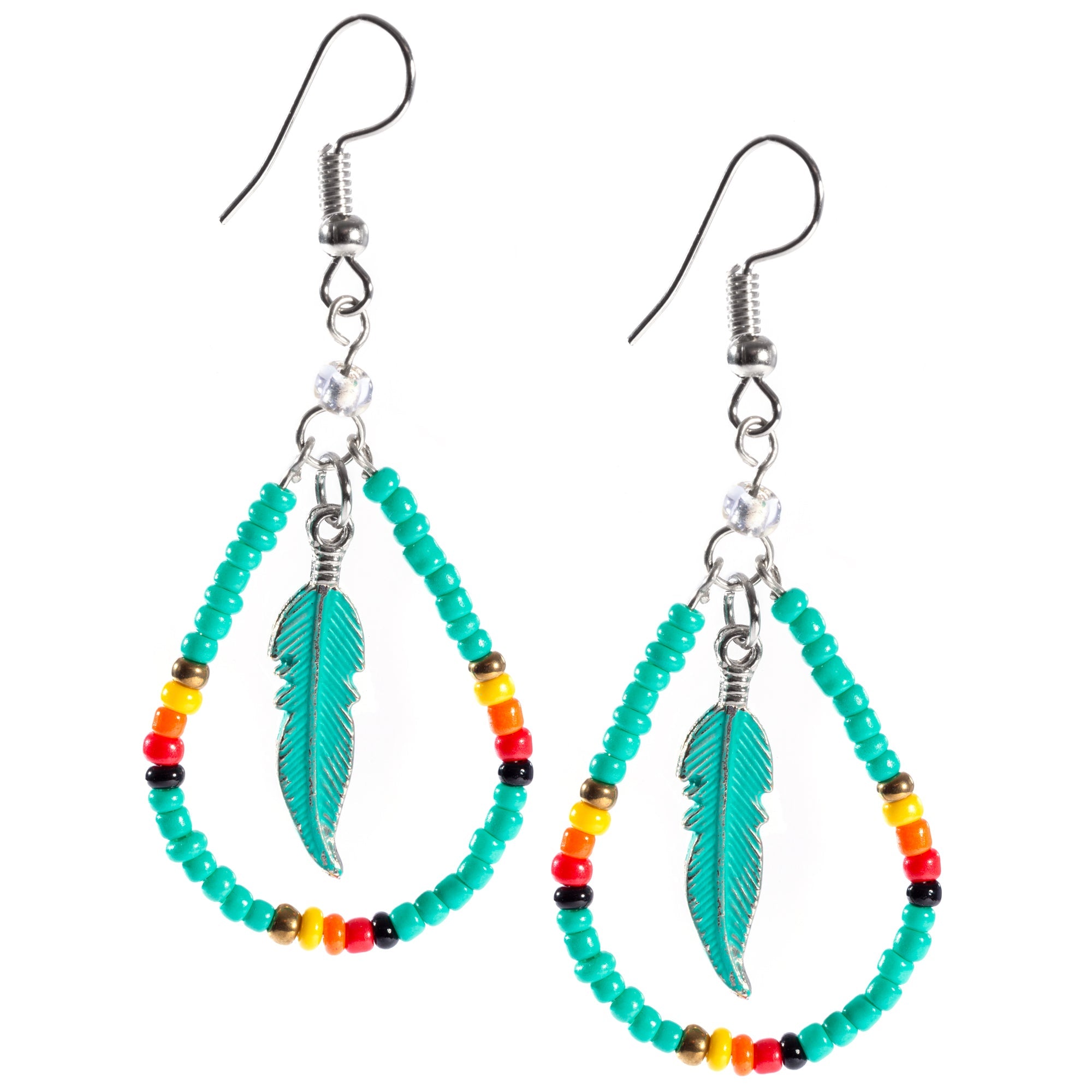 Beaded Feather Teardrop Earrings - Aaria Tees Aaria Tees