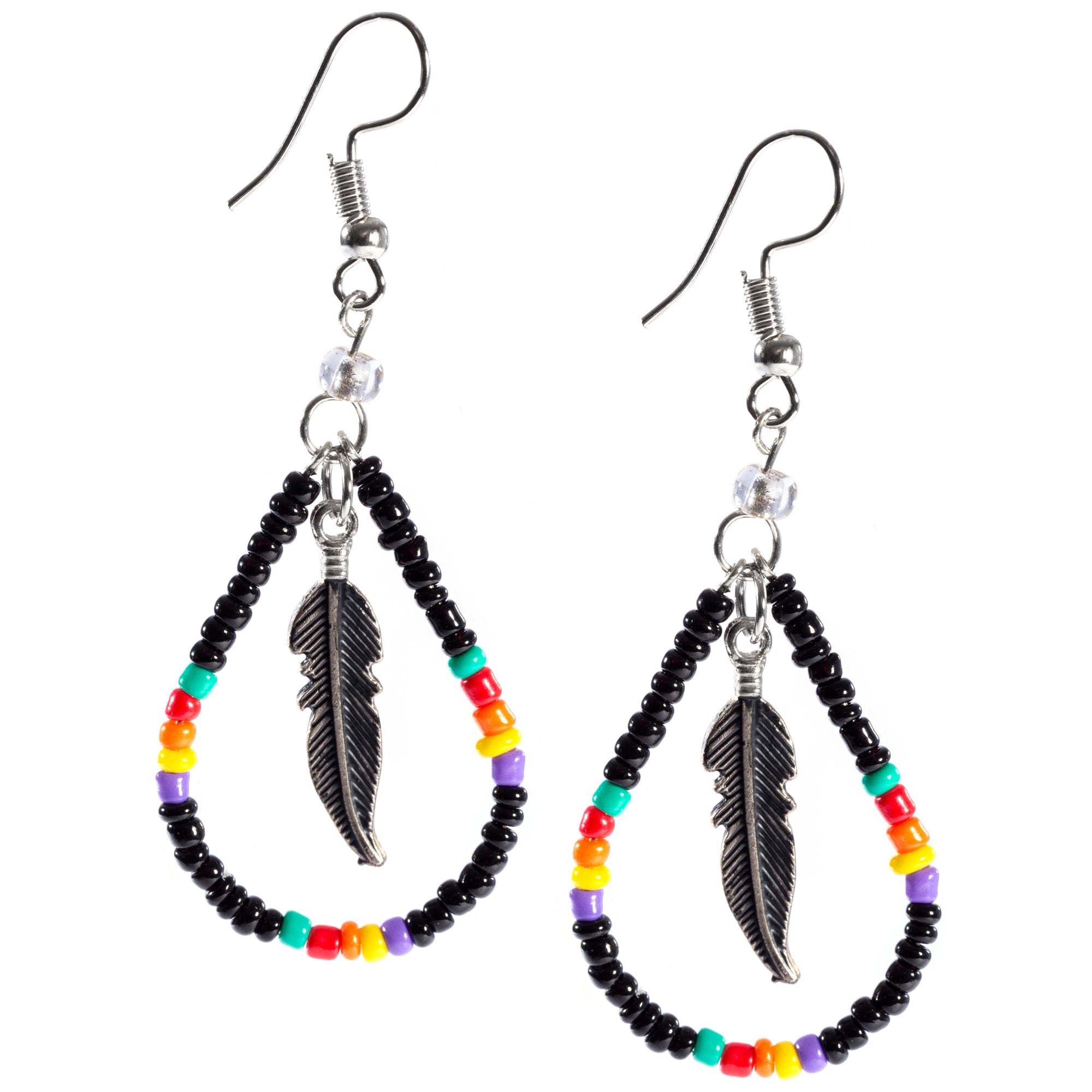 Beaded Feather Teardrop Earrings - Aaria Tees Aaria Tees