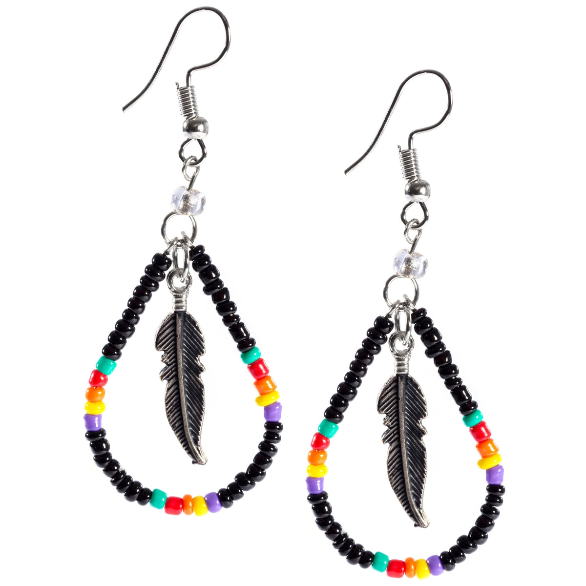 Beaded Feather Teardrop Earrings - Aaria Tees
