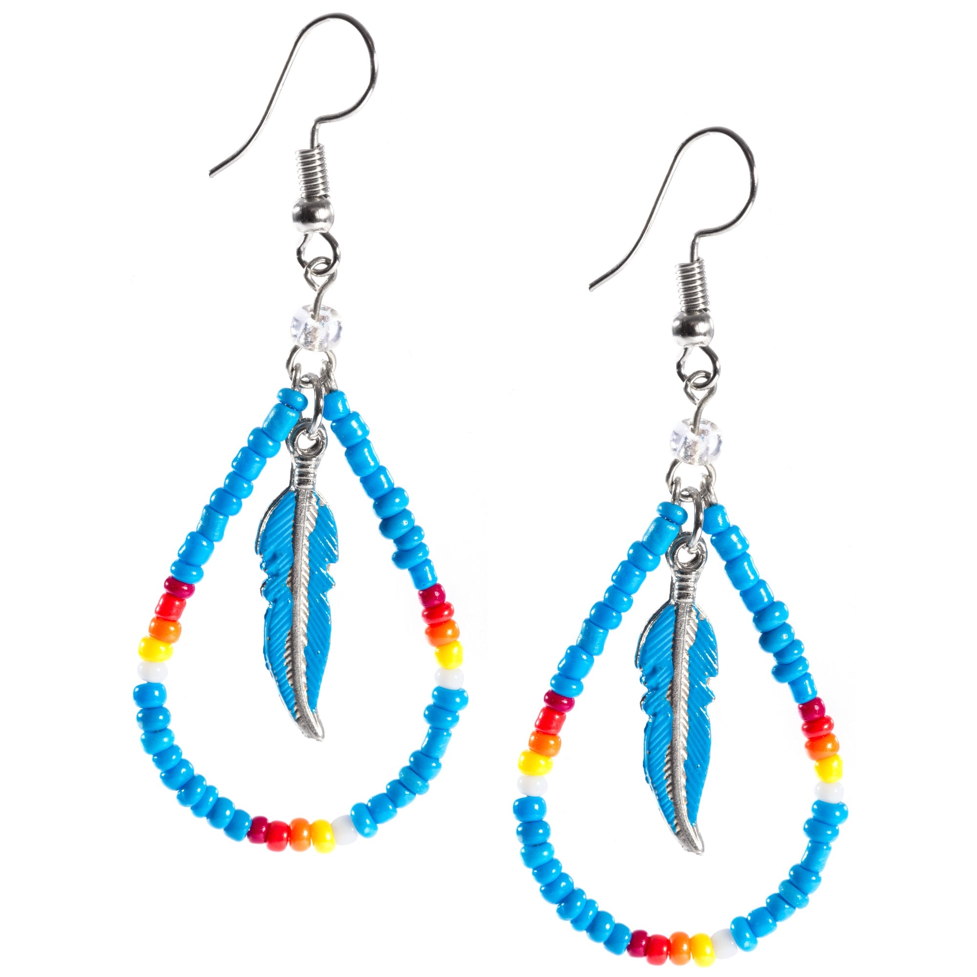 Beaded Feather Teardrop Earrings - Aaria Tees Aaria Tees