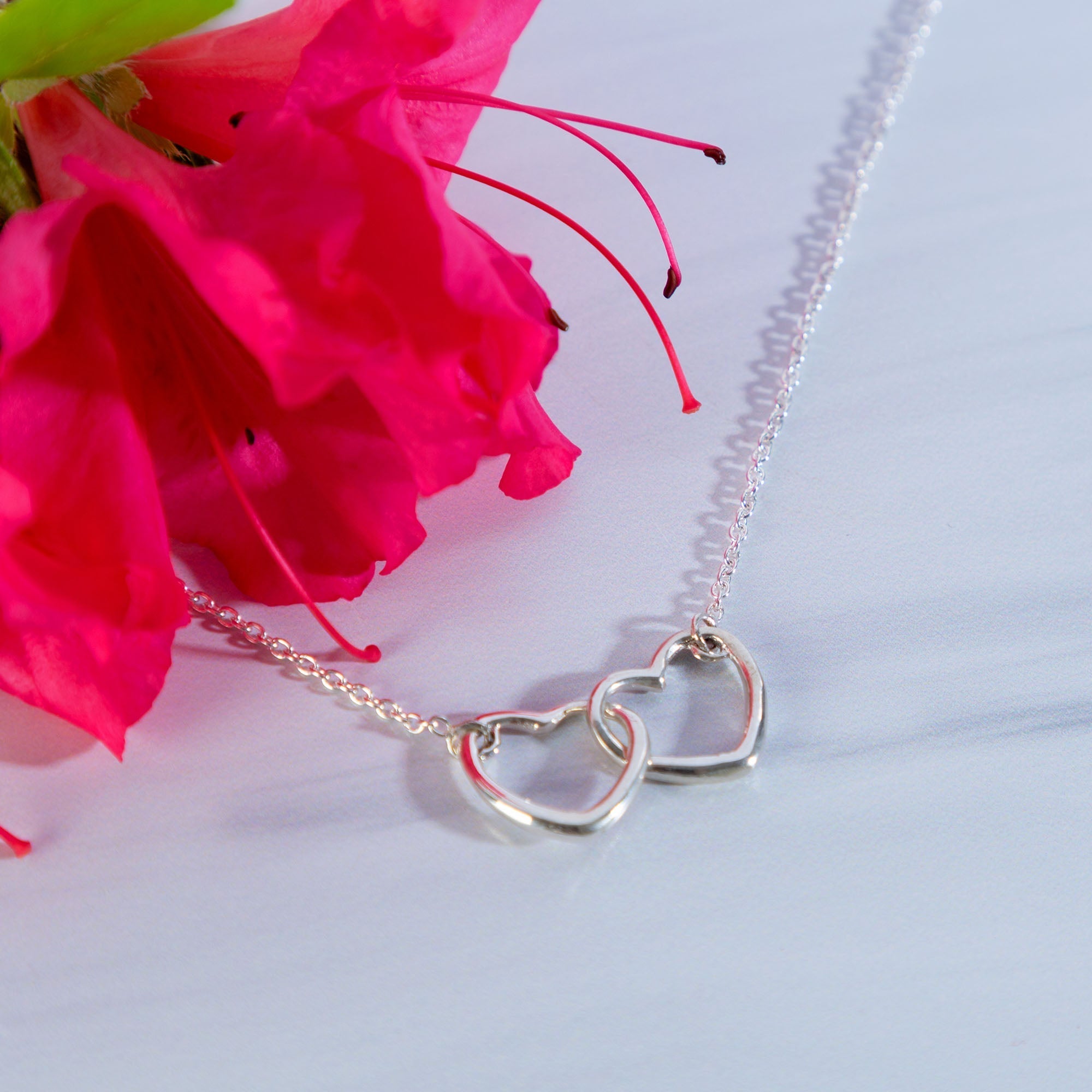 Two Hearts Sterling Silver Necklace - Aaria Tees Aaria Tees