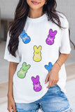 White Sequin Bow Bunny Doll Patched Easter Graphic Tee Aaria Tees