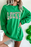Dark Green LUCKY Clover Letter Printed Loose Pullover Sweatshirt Aaria Tees