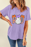 Wisteria Boo Checkered Bow Ghost Halloween Graphic Tee Aaria Tees