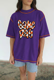 Tillandsia Purple Contrast Seam Detail Checkered Game Day Chenille Graphic Tee Aaria Tees
