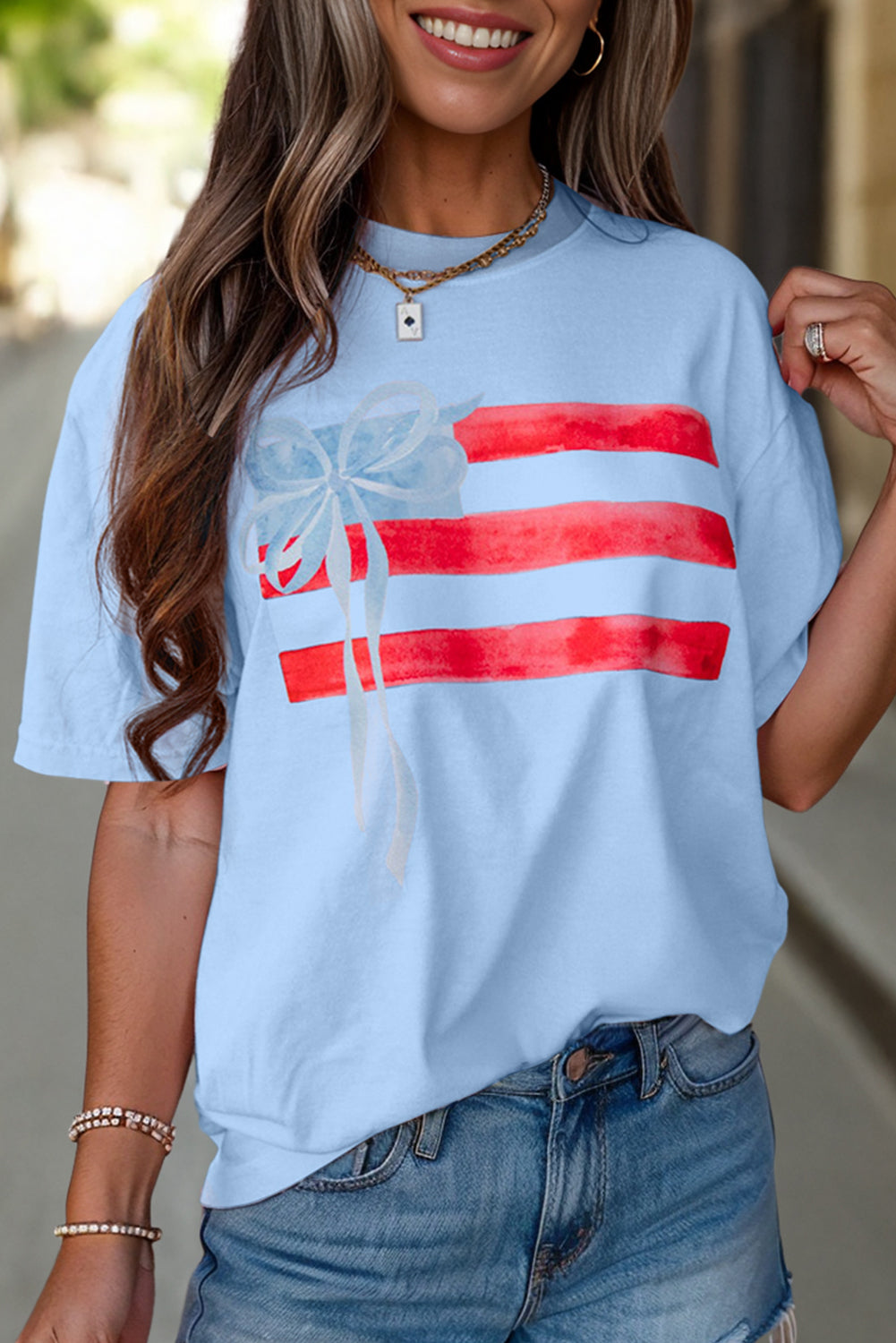 White Flag Bow Graphic Crewneck Tee - Aaria Tees Aaria Tees