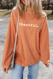 Orange Thankful Ribbed Crew Neck Thanksgiving Sweatshirt - Aaria Tees Aaria Tees