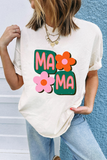 White MAMA Flower Graphic Crewneck Tee Aaria Tees