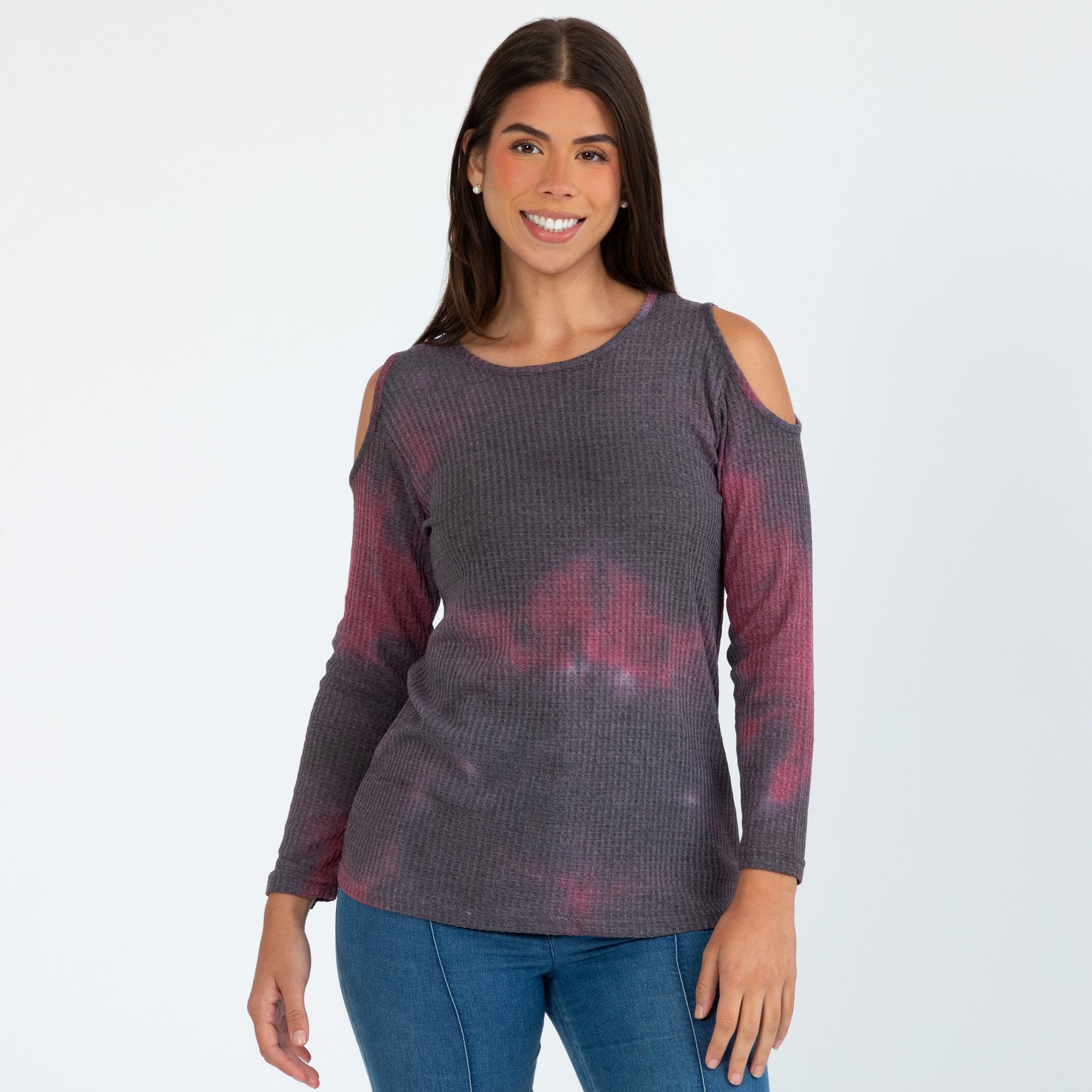 Tie-Dye Cold Shoulder Thermal Top - Aaria Tees Aaria Tees
