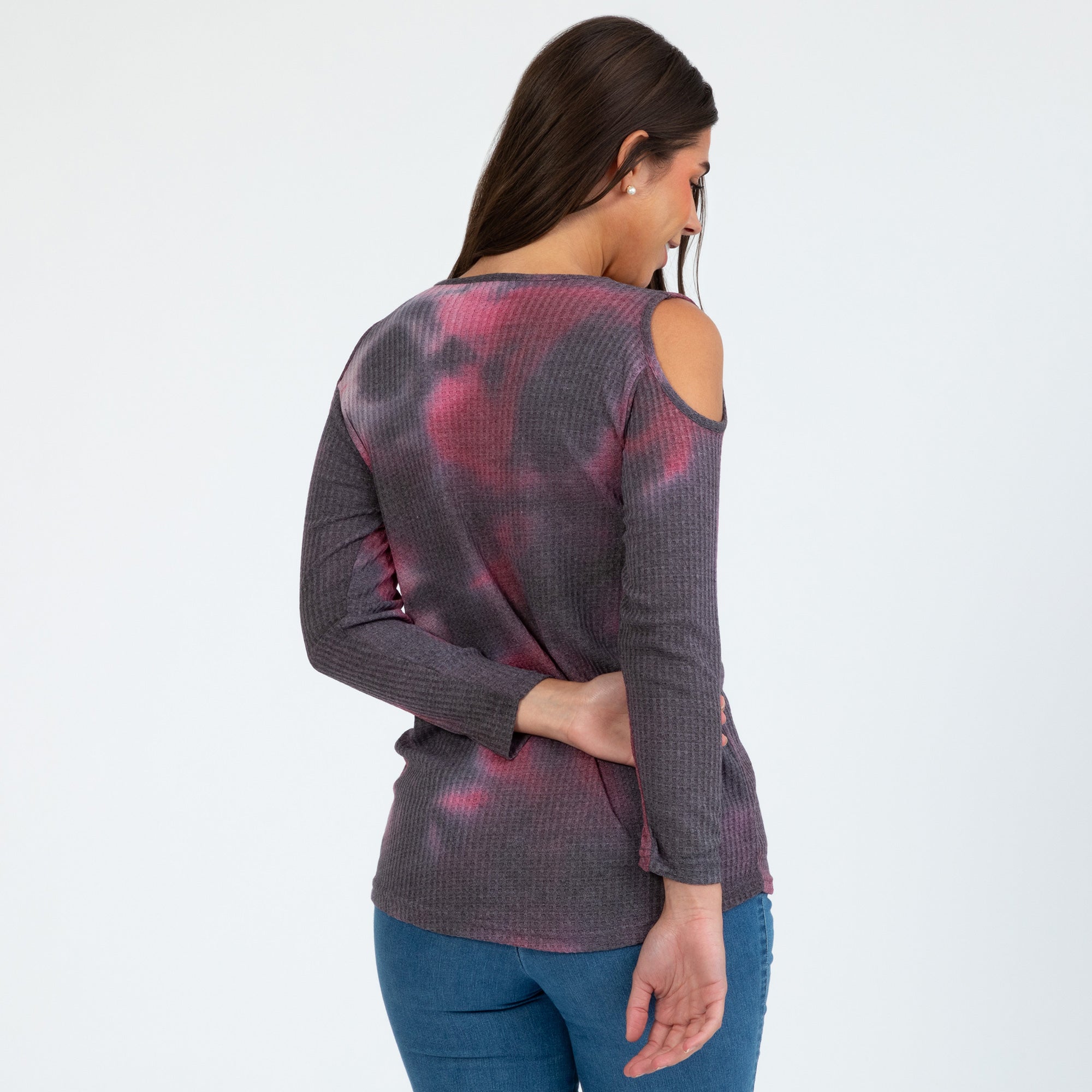 Tie-Dye Cold Shoulder Thermal Top - Aaria Tees Aaria Tees