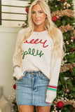 Beige Tinsel Holly Jolly Graphic Classic Sweater - Aaria Tees Aaria Tees
