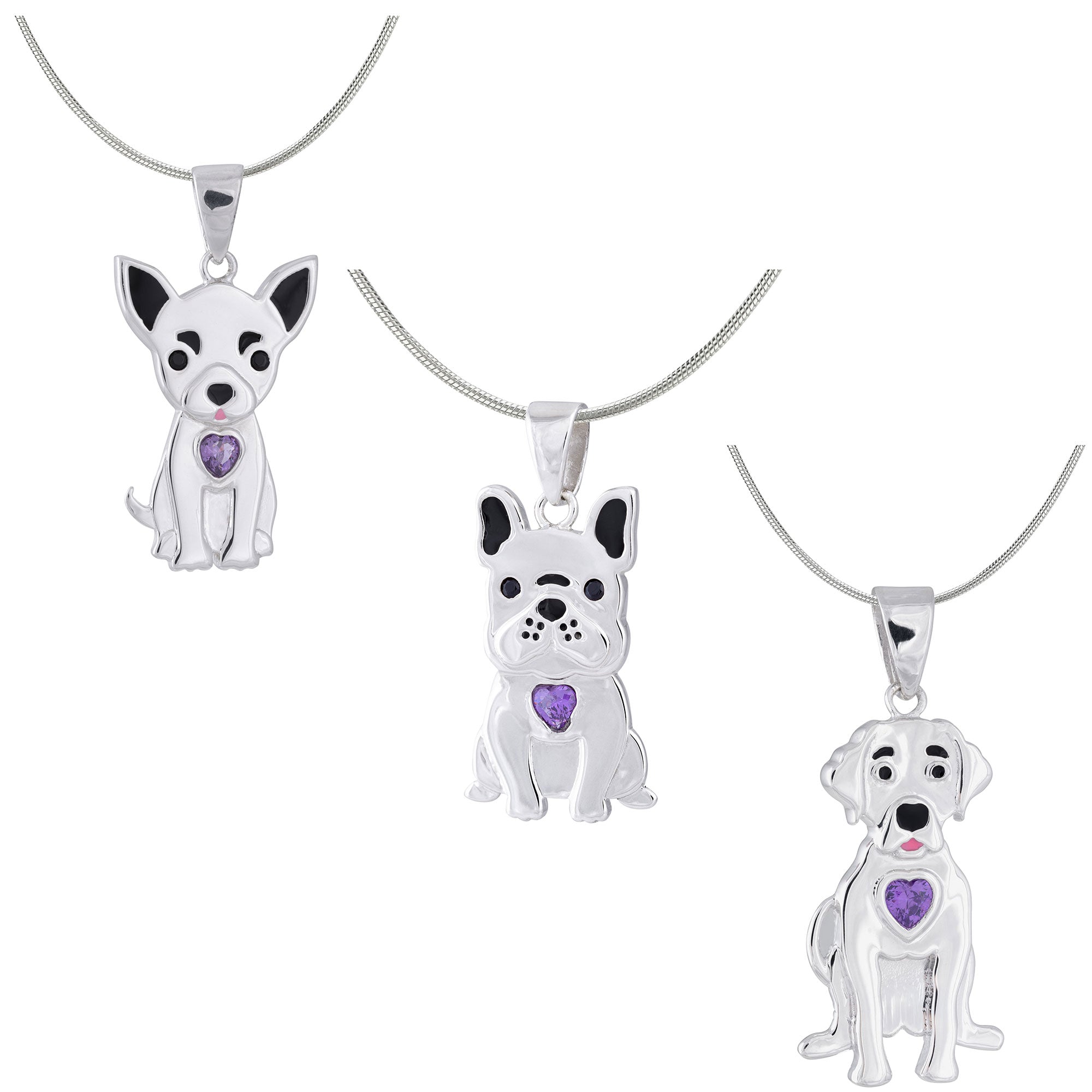 Sterling & Crystal Pup Necklace - Aaria Tees Aaria Tees