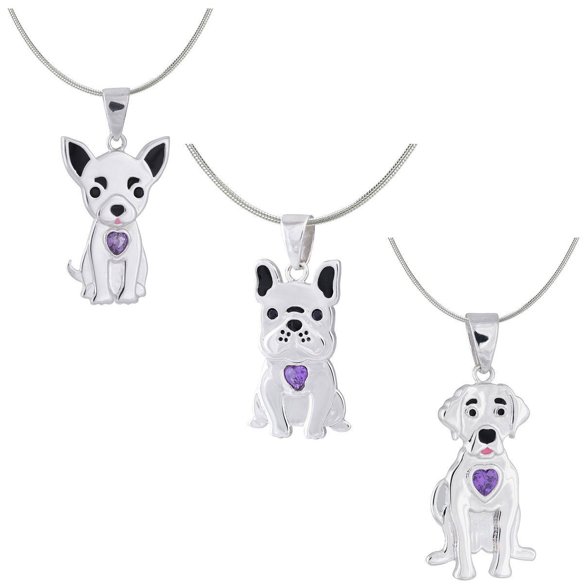 Sterling & Crystal Pup Necklace - Aaria Tees