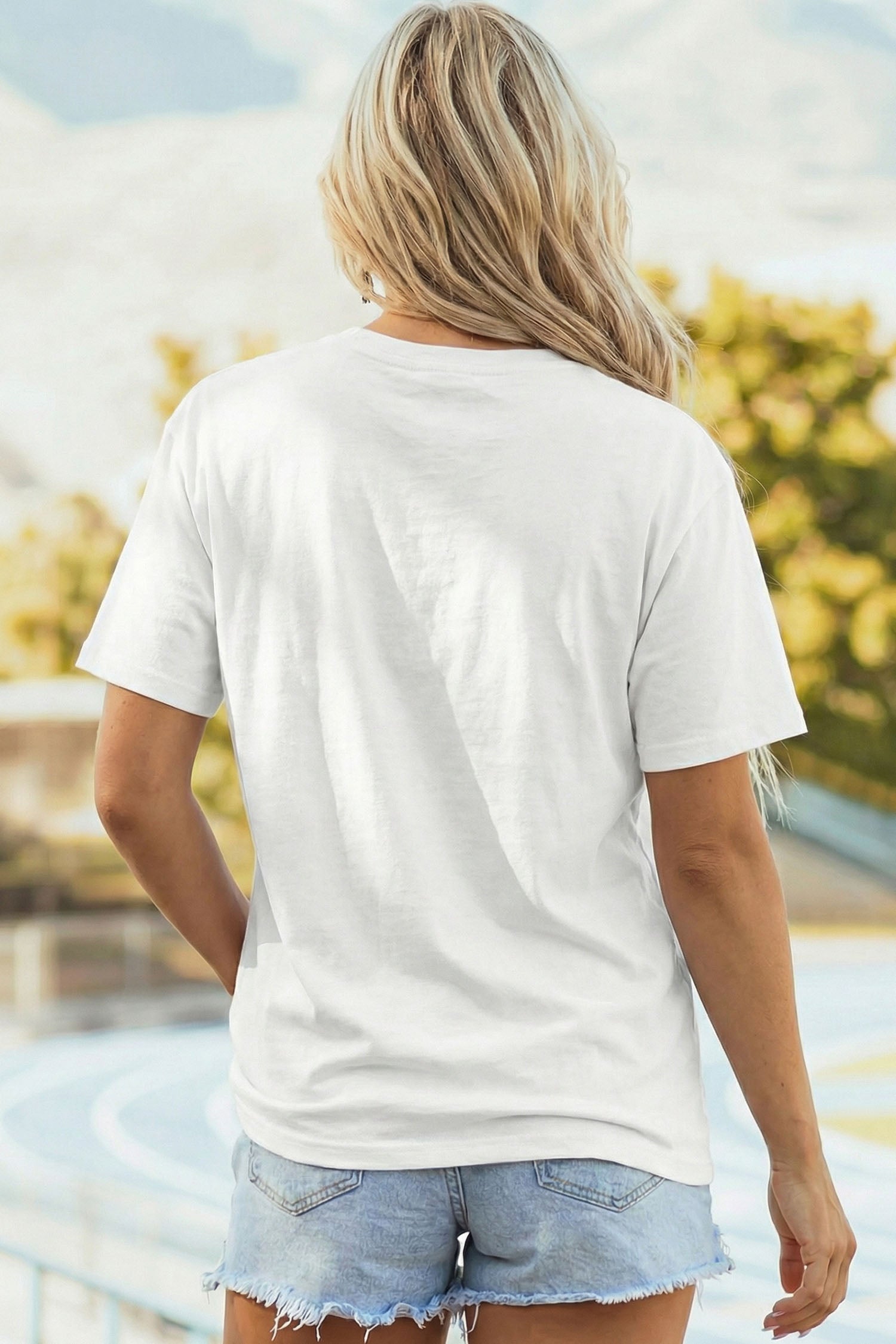 White Sequin Rugby Bow Print Round Neck Casual Shift Tee - Aaria Tees Aaria Tees