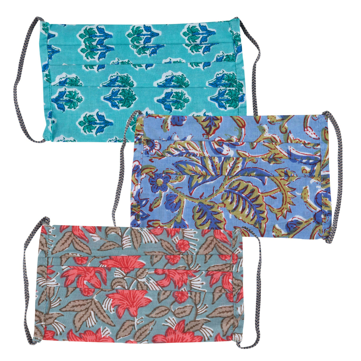 Jal Mahal Block Print Face Masks - Set of 3 - Aaria Tees
