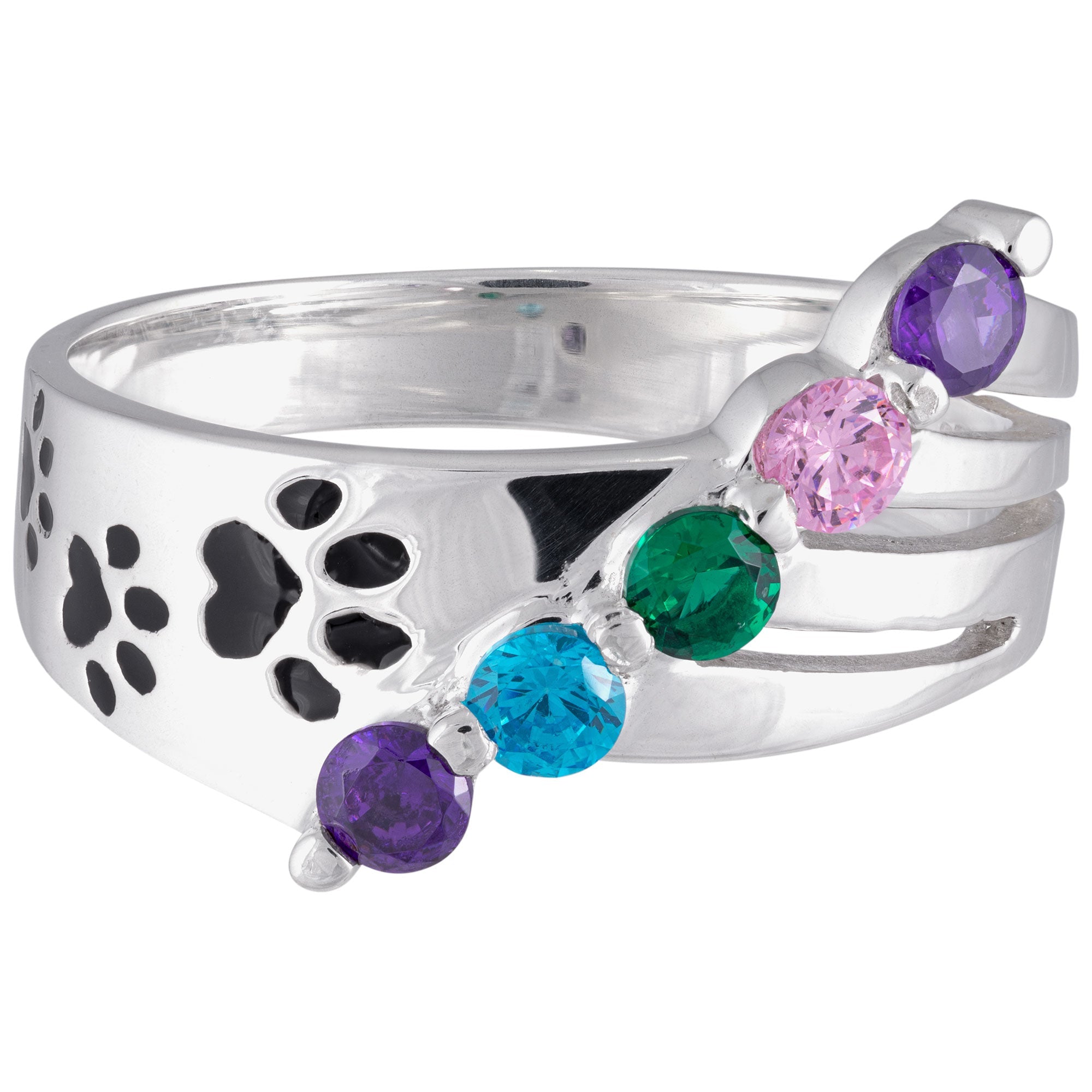 Walking Paws to the Rainbow Sterling Ring - Aaria Tees Aaria Tees