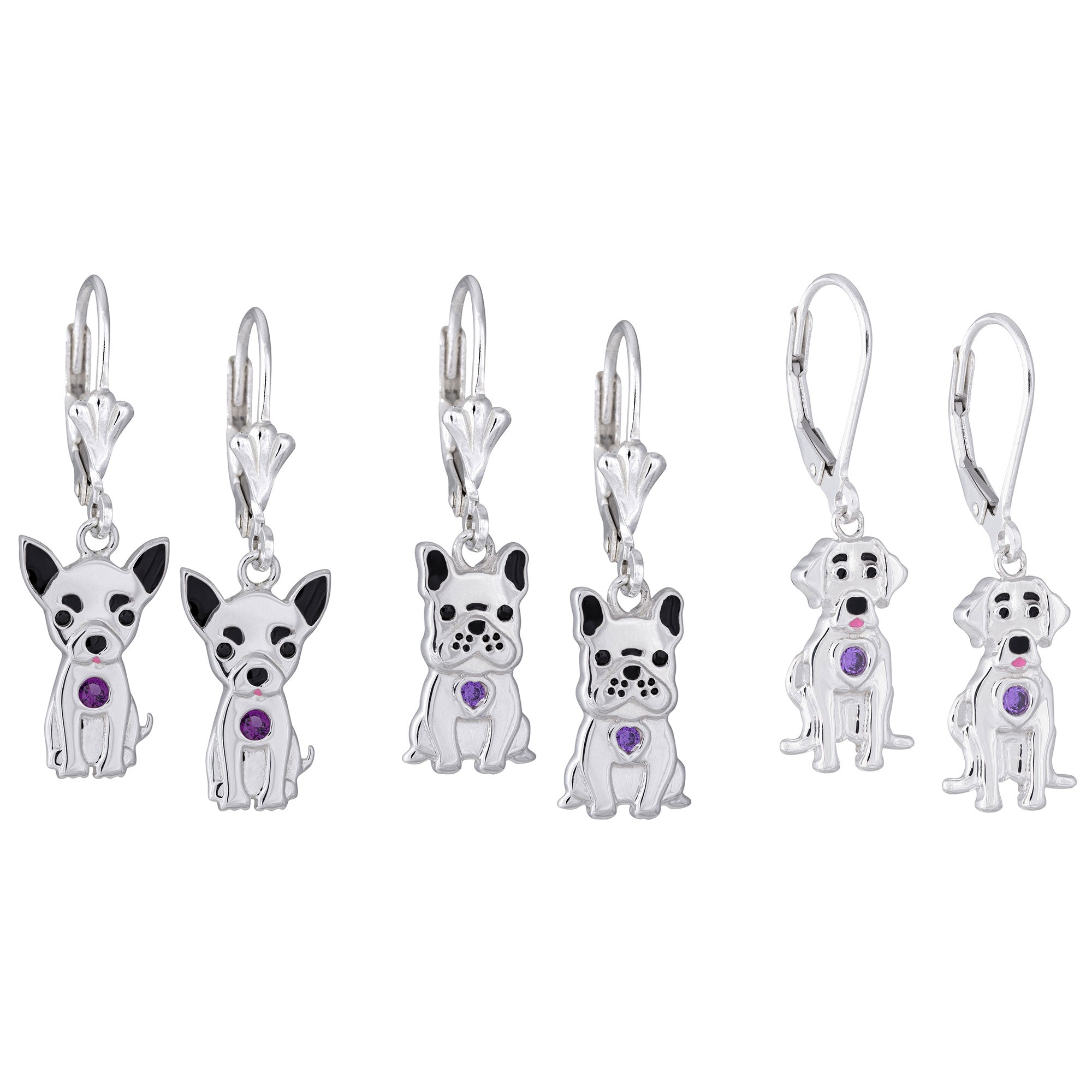 Sterling & Crystal Pup Earrings - Aaria Tees Aaria Tees