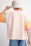 Pink Rugby Chenille Embroidered Color Block Half Sleeve T Shirt - Aaria Tees Aaria Tees