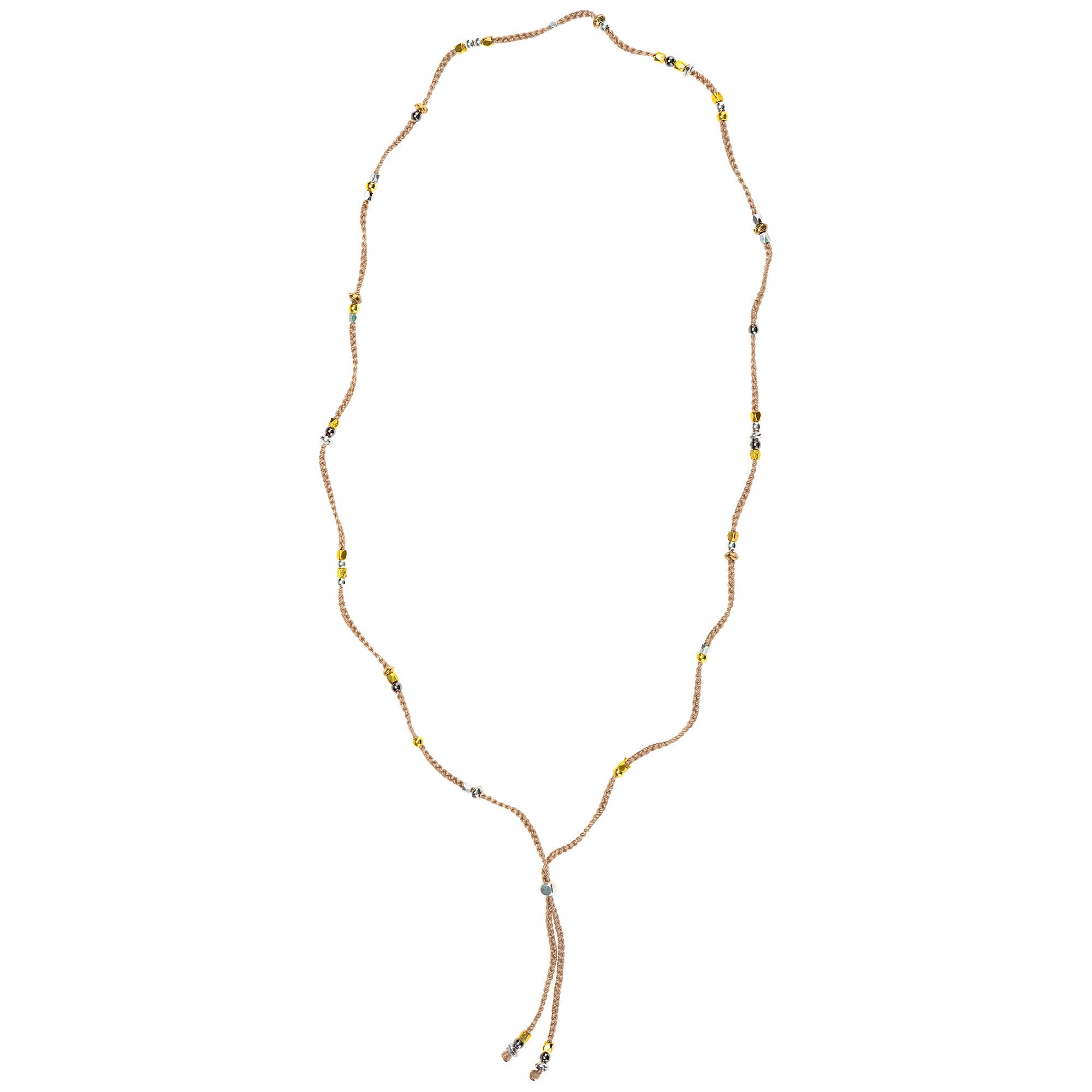 Mixed Metal Beads & Silk Cord Beige Necklace/Bracelet Wrap - Aaria Tees Aaria Tees