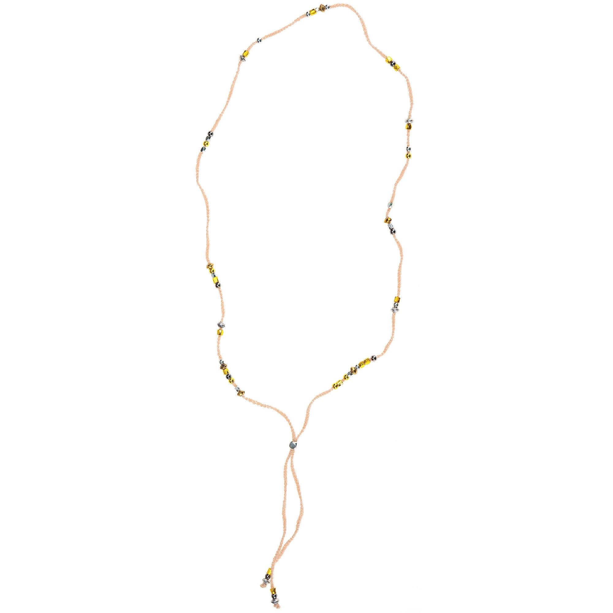 Mixed Metal Beads & Silk Cord Pink Necklace/Bracelet Wrap - Aaria Tees Aaria Tees