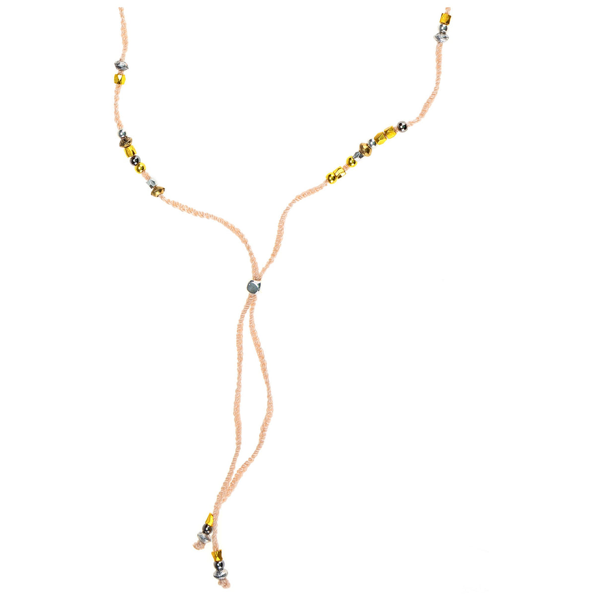Mixed Metal Beads & Silk Cord Pink Necklace/Bracelet Wrap - Aaria Tees