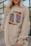 Smoke Gray Western Cowboy Boots Graphic Corded Loose Sweatshirt - Aaria Tees Aaria Tees