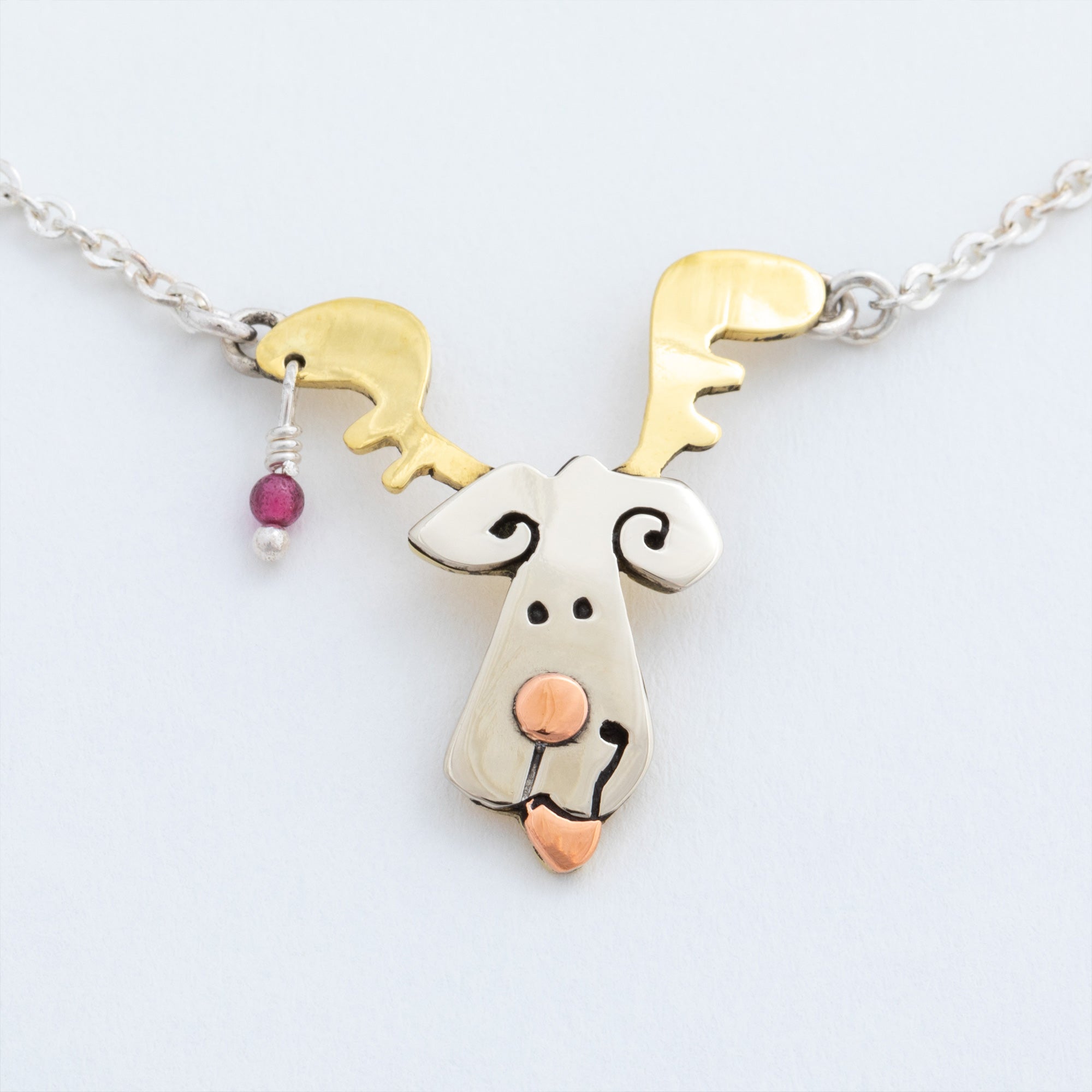 Doggie Reindeer Mixed Metals Necklace - Aaria Tees Aaria Tees