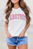 White Cheerful Leopard EASTER Letter Graphic Tee Aaria Tees
