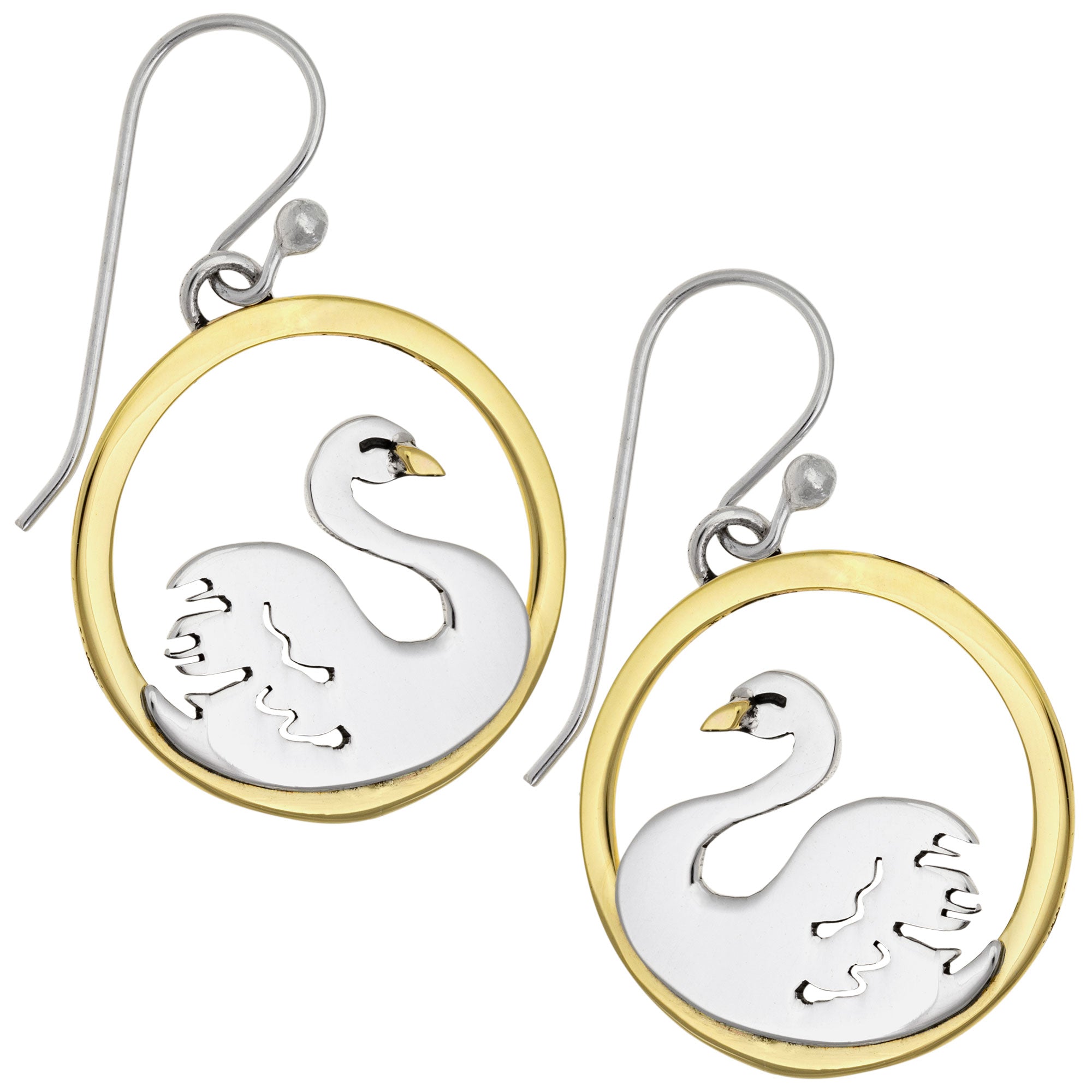 Sterling Silver & Brass Swan Earrings - Aaria Tees Aaria Tees