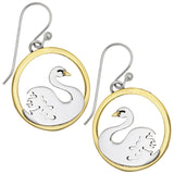 Sterling Silver & Brass Swan Earrings - Aaria Tees Aaria Tees