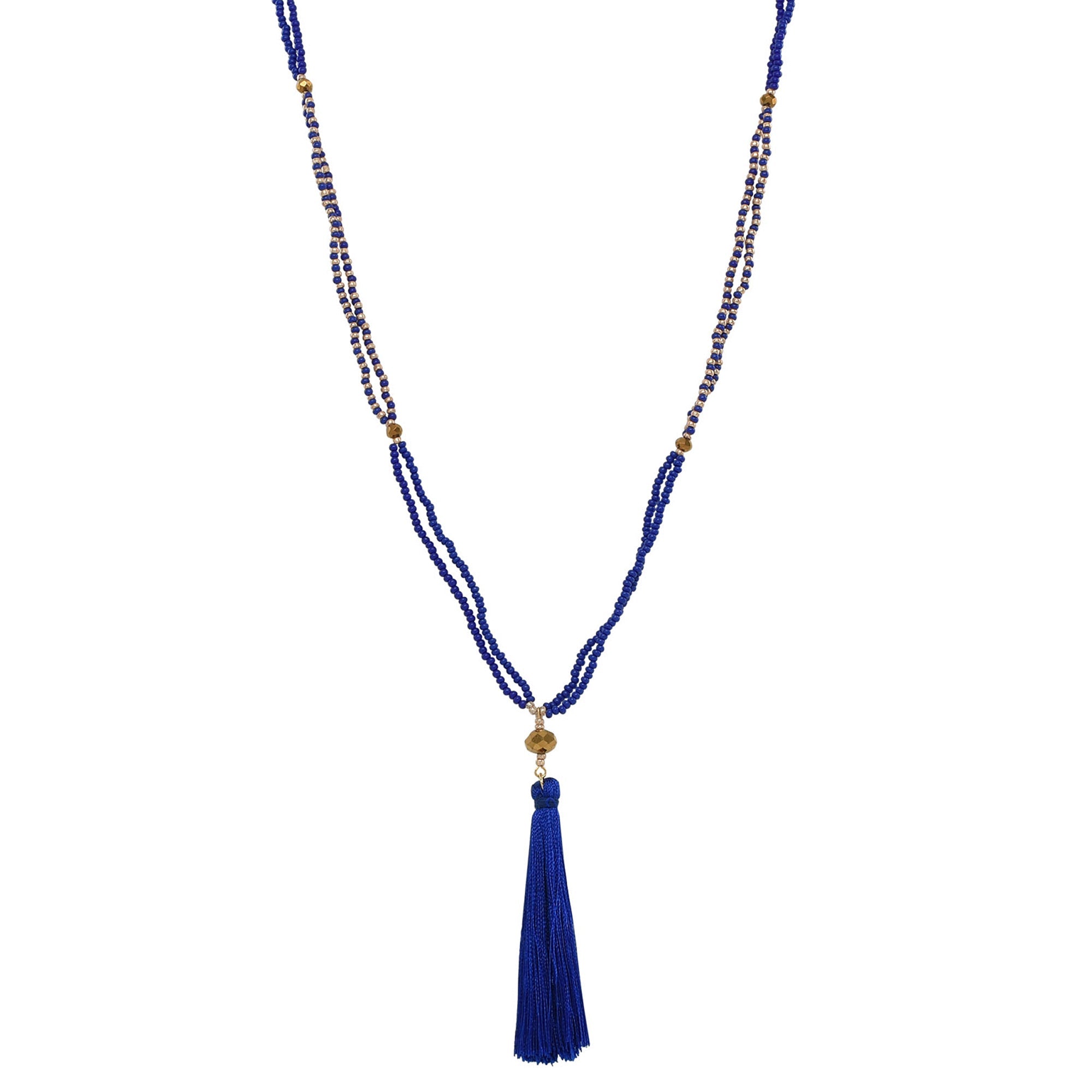 Endless Blue Czech Glass Beads & Silk Tassel Necklace - Aaria Tees Aaria Tees