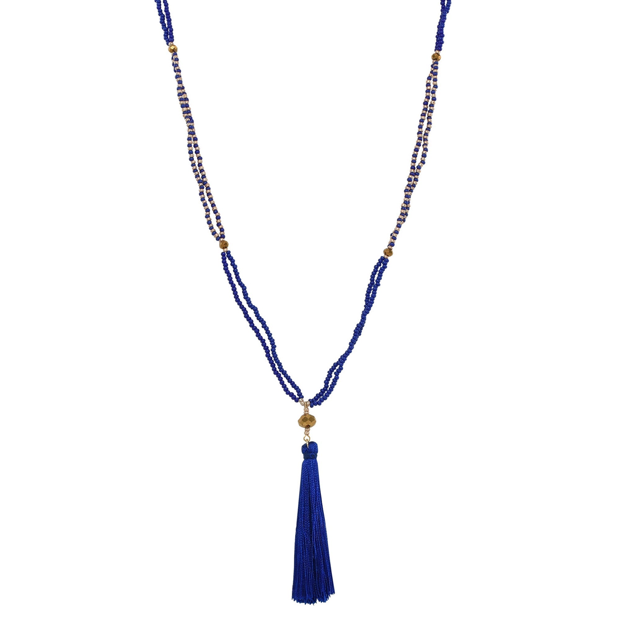 Endless Blue Czech Glass Beads & Silk Tassel Necklace - Aaria Tees Aaria Tees