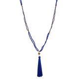 Endless Blue Czech Glass Beads & Silk Tassel Necklace - Aaria Tees Aaria Tees