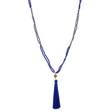 Endless Blue Czech Glass Beads & Silk Tassel Necklace - Aaria Tees Aaria Tees