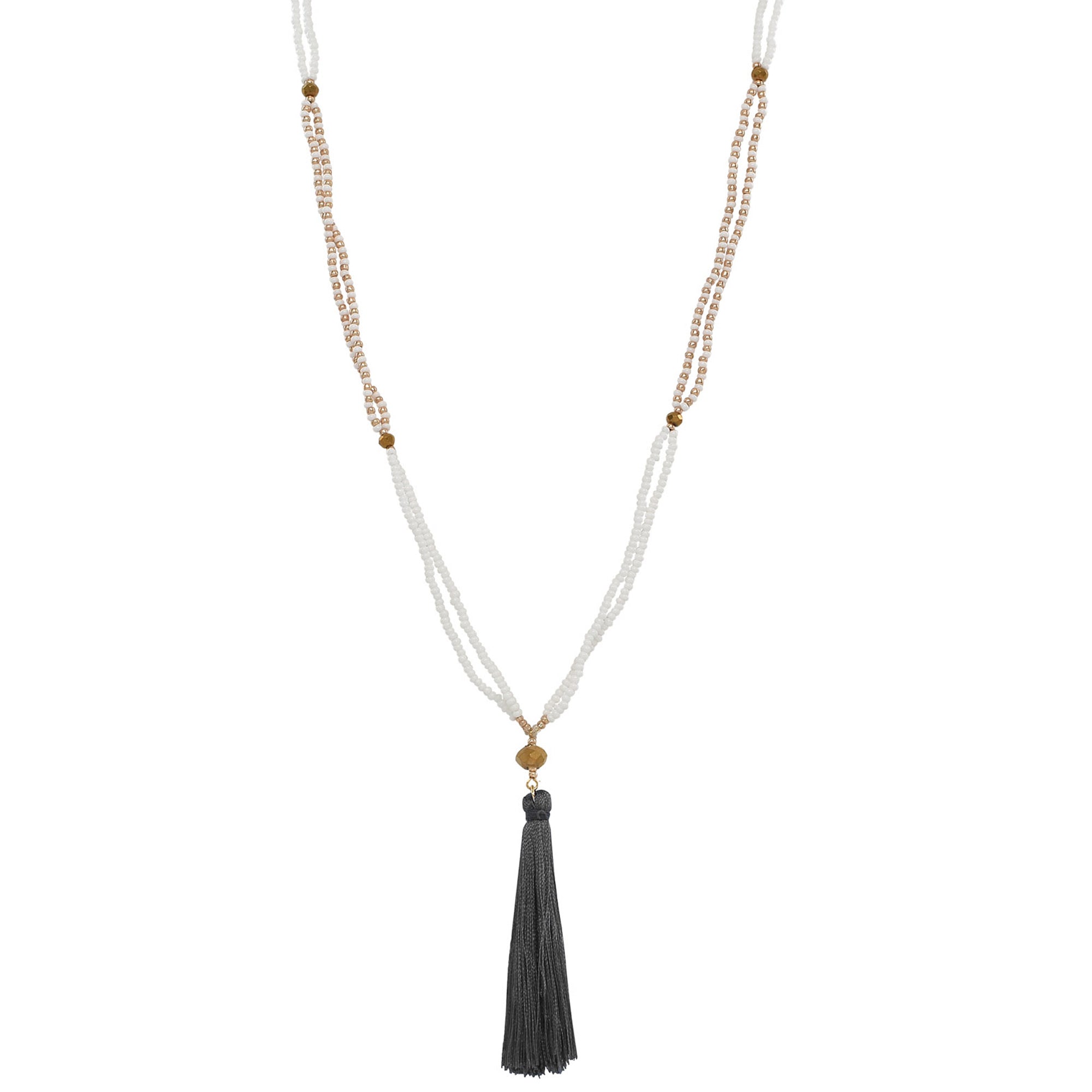 Everyday Basic Czech Glass Beads & Silk Tassel Necklace - Aaria Tees Aaria Tees